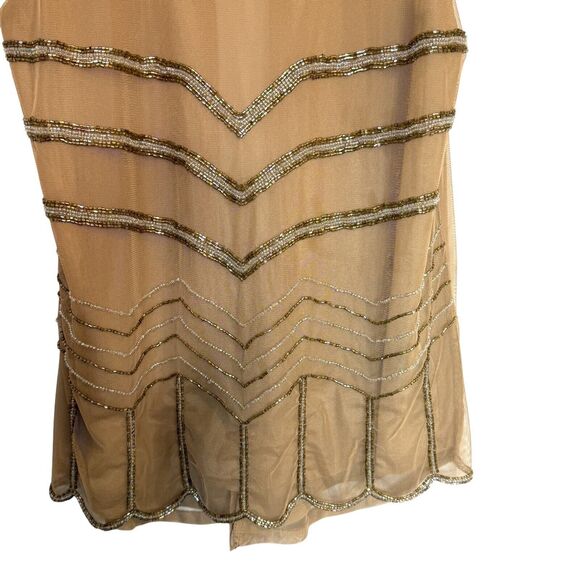 Buckle Sheer Mesh Lined Back Tie Tan Gold Beaded‎ Tank Top Size Small NWT - Picture 6 of 15